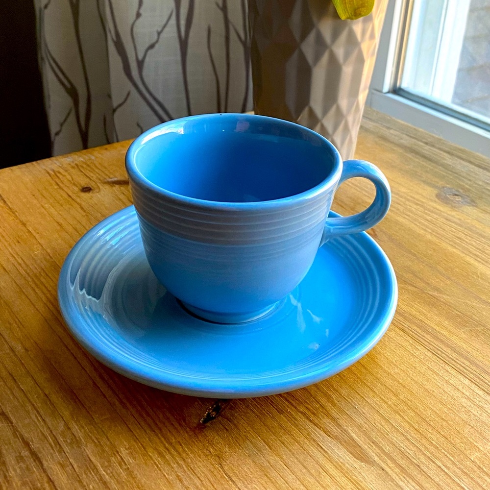 Fiestaware Rare 2pc Set Light Blue Tea Cup Mug Saucer Vintage Collectible Mugs